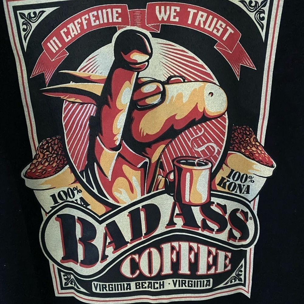 Bad Ass Coffee Virginia Beach Black Graphic Hoodie Sweatshirt NWOT Size M - Picture 4 of 6